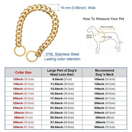 15mm Metal Dogs Training Choke Chain Collars for Large Dogs Pitbull Bulldog Strong Silver Gold Stainless Steel Slip Dog Collar
